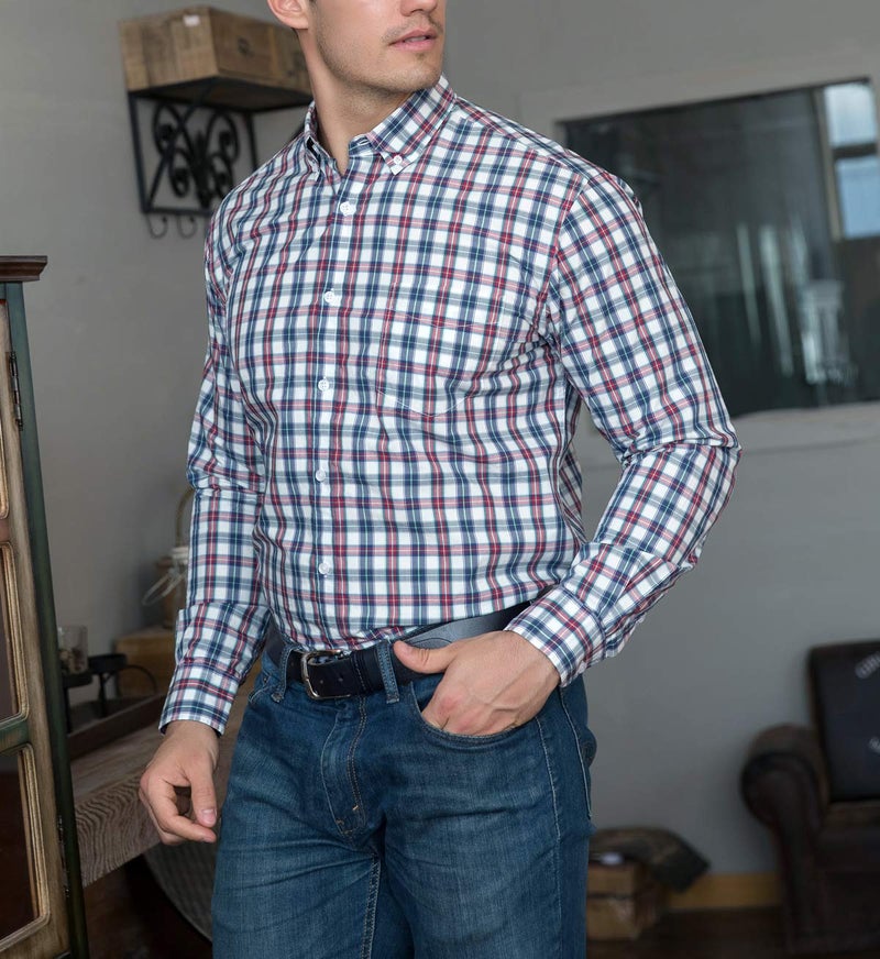 Double Pump Mens Button Down Shirts Cotton Long Sleeve Shirts Regular Fit(RM08LS08,L) - Image 3